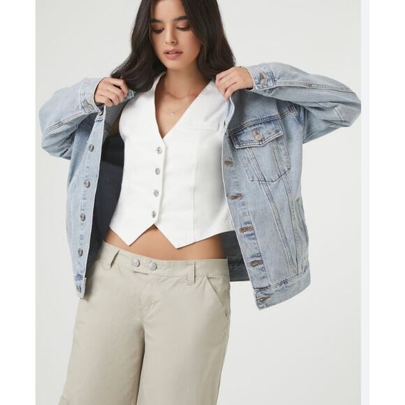 Forever 21 Reworked Distressed Grunge Denim Jean Jacket Large - Picture 13 of 13